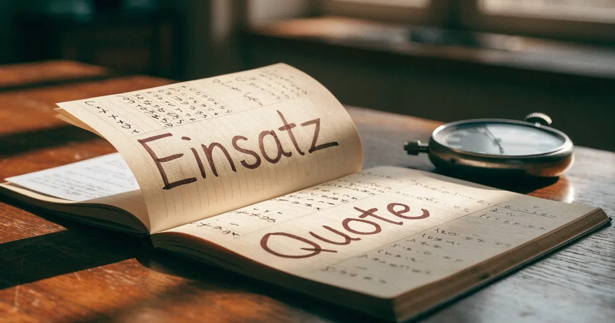 Ein aufgeschlagenes Notizbuch mit handschriftlichen Notizen und Skizzen liegt neben einer Stoppuhr auf einem Holztisch.