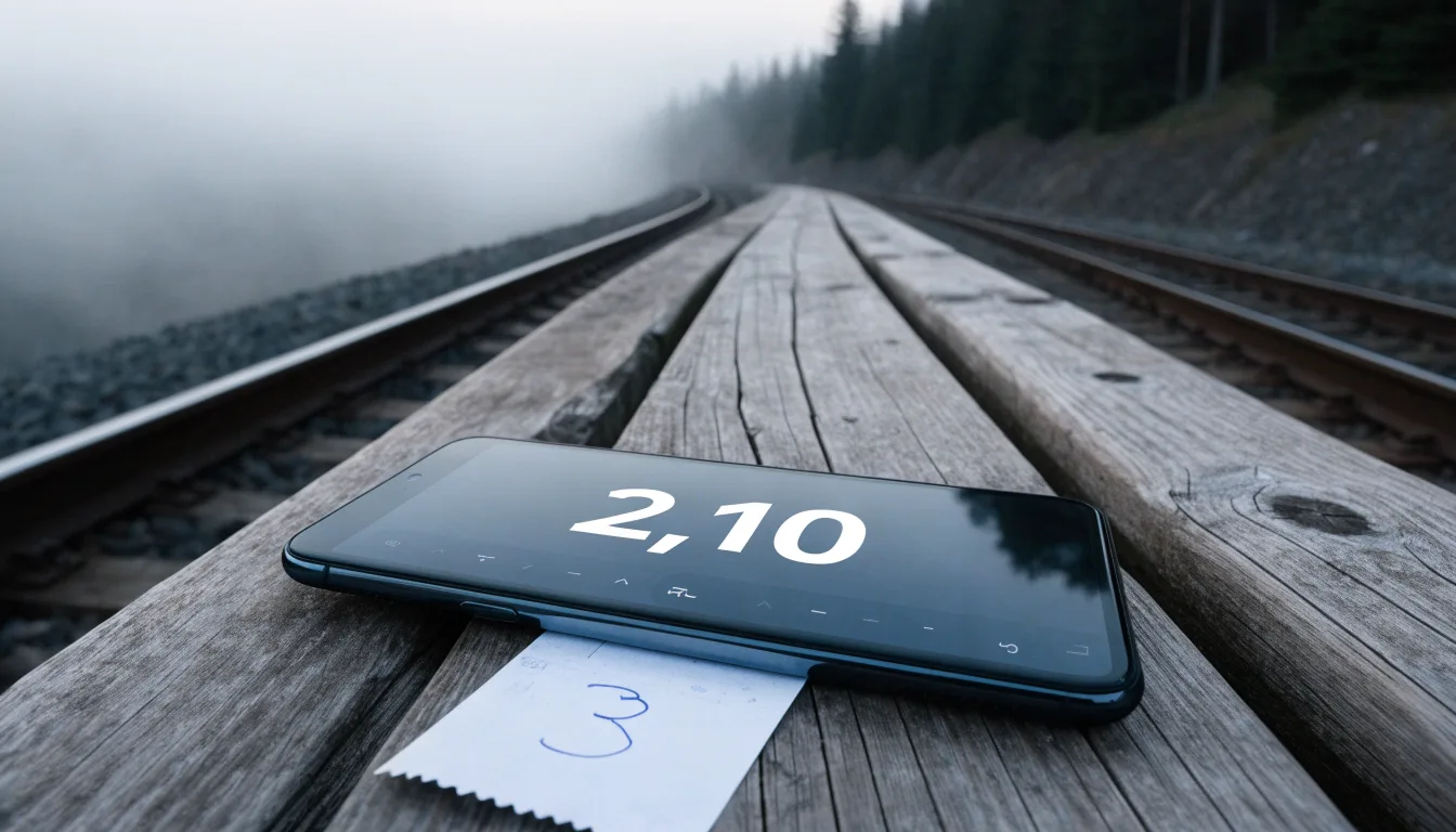Ein leerer Bahnsteig in den Bergen mit zwei Gleisen, über den Schienen hängt Morgennebel und dahinter ragen dunkle Tannen auf.