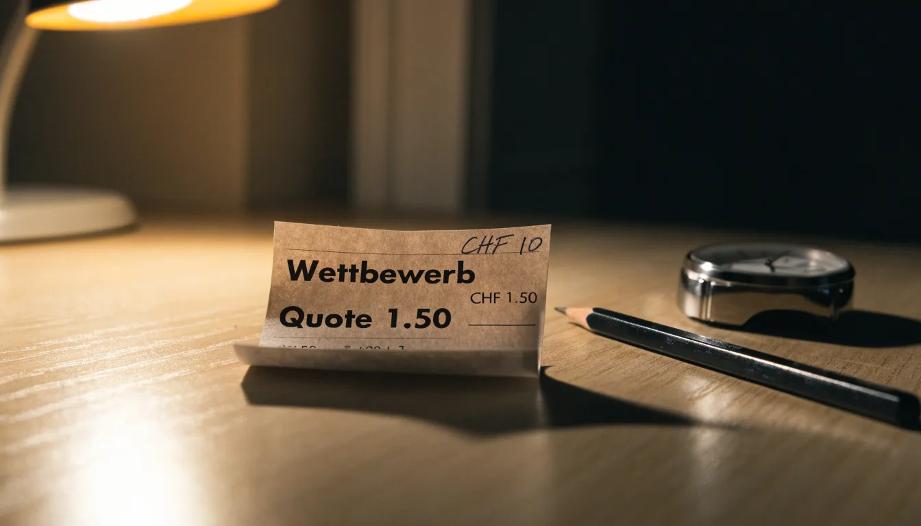 Eine Armbanduhr und ein gespitzter Bleistift liegen auf einem hellen Holztisch im Licht einer Schreibtischlampe.