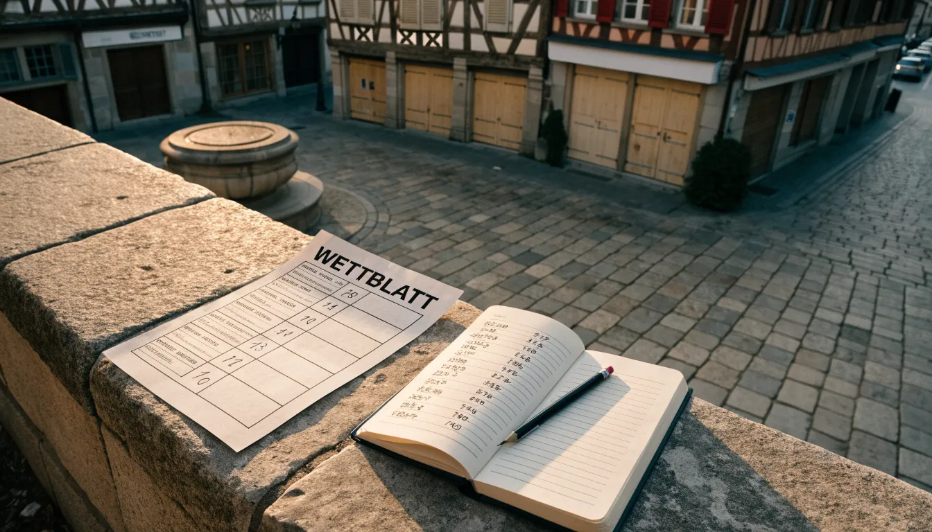 Ein Dorfplatz mit steinernem Brunnen liegt am Vormittag still da, die Läden ringsum sind noch geschlossen.